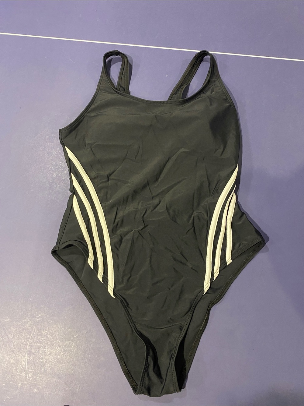 Women’s Black One-Piece Swimsuit with White Side Stripes